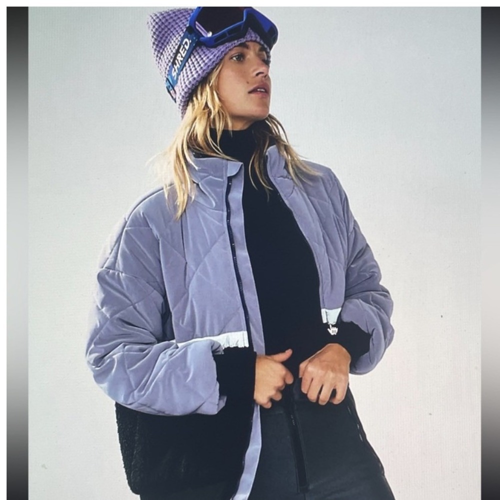 Free People FP Movement Fleece Mixed Media Jacket Lavender Black Size Small